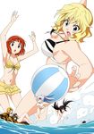  ball bikini black_hair blonde_hair blue_eyes breasts deviantart_sample facial_mark forehead_mark image_sample lacress long_hair medium_breasts multiple_girls orichalcum_reycal orichalcum_reycal_duo red_eyes red_hair reycal small_breasts smile swimsuit transparent_background tsunashima_shirou white_hair 