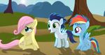  2016 absurd_res blue_fur blue_hair blush cutie_mark equine feathered_wings feathers female feral fluttershy_(mlp) friendship_is_magic fur grass green_eyes grey_feathers grey_fur group hair hi_res landscape male mammal multicolored_hair multicolored_tail my_little_pony outside pegasus pink_hair purple_eyes rainbow_dash_(mlp) rainbow_hair rainbow_tail shadow shutterflyeqd sky smile soarin_(mlp) spread_wings sun tree wings wonderbolts_(mlp) yellow_feathers yellow_fur young 