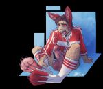  2015 anthro balls clothing cum cum_in_mouth cum_inside erection human lagomorph legwear male mammal penis rabbit saliva sky3 socks solo tagme tongue torn_clothing track_suit transformation 