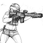  anthro armor black_and_white bulge clothing gun helmet hladilnik male monochrome ranged_weapon rifle solo stars_and_stripes underwear united_states_of_america unknown_species weapon 