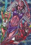  2girls alien arisia_rrab bleez blue_skin dc_comics green_lantern green_lantern_(series) head_wings indigo-1 indigo_tribe iroque marker_(media) mask multiple_girls red_lantern skeletal_wings wings 