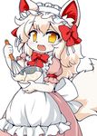  anzgarbage bowl canine clothed clothing concon-collector dress fangs female fox inner_ear_fluff mammal open_mouth ribbons shortcake_fox simple_background solo whisk white_background 