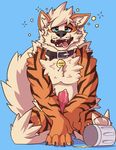  arcanine big_penis canine collar cum cute drunk erection fierysintle male mammal muscular nintendo penis pok&eacute;mon sitting solo video_games 