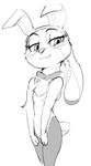  anthro black_and_white blush bow_tie bunny_costume chest_tuft clothed clothing disney dotkwa fake_ears fake_rabbit_ears female flat_chested half-closed_eyes judy_hopps lagomorph looking_at_viewer mammal monochrome rabbit simple_background smile solo tuft zootopia 