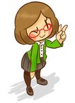  artist_request blush brown_hair glasses looking_at_viewer nikki_(swapnote) swapnote v winking 