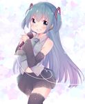  azuki_(krps-hano) blue_eyes blue_hair grin hatsune_miku heart holding low_twintails microphone shirt smile star tie twintails vocaloid 