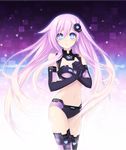  absurdres bare_shoulders blue_eyes blush breasts bustier choujigen_game_neptune_mk2 cleavage cleavage_cutout copyright_name elbow_gloves emblem gloves hair_ornament hands_clasped highres interlocked_fingers long_hair looking_at_viewer medium_breasts midriff navel nepgear neptune_(series) official_art own_hands_together parted_lips power_symbol purple_hair purple_sister shiny solo symbol-shaped_pupils thighhighs tsunako 