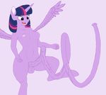  2014 animal_genitalia animal_penis animated anthro anthrofied balls breasts cutie_mark dickgirl equine equine_penis erection feathers friendship_is_magic fur hair horn intersex jumping mammal multicolored_hair my_little_pony penis pink_background purple_eyes purple_feathers purple_fur simple_background smile solo twilight_sparkle_(mlp) winged_unicorn wings zippysqrl 