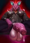  2015 anthro balls big_balls big_penis clothed clothing cum dripping erection front_view half-erect hand_on_leg hand_on_thigh haxton hi_res horn huge_penis humanoid_penis jacket justmegabenewell leather leather_jacket looking_at_viewer male muscular muscular_male nidoking nintendo open_pants pants partially_retracted_foreskin pecs penis pok&eacute;mon pose precum simple_background solo spread_legs spreading teeth thick_penis tongue uncut vein veiny_penis video_games whiskers 