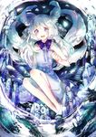  :d crystal feathers highres long_hair looking_at_viewer nanaponi open_mouth original purple_eyes smile solo white_hair 