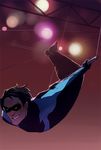  1boy black_hair bodysuit boots dc_comics dick_grayson domino_mask gloves male_focus mask nightwing smile solo teeth trapeze 
