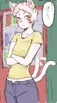  anthro blush feline female kemono mammal simple_background solo toco_(artist) 