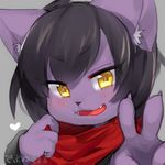  black_hair brown_eyes cat copyright_request furry open_mouth scarf short_hair suurin_(ksyaro) v_sign 