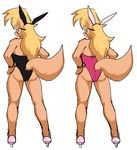  anthro big_butt blonde_hair bunny_costume butt callie_briggs cat eyewear feline female glasses hair kemono long_hair mammal pinup playboy_bunny pose simple_background solo swat_kats watatanza_(pixiv) white_background 