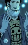  1boy doctor earrings gloves goatee jolly_roger latex_gloves male_focus medical_mask one_piece parted_lips raglan_sleeves solo stethoscope tattoo teeth trafalgar_law yellow_eyes 