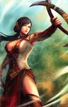  black_hair breasts cleavage large_breasts lian_shi long_hair official_art shin_sangoku_musou 