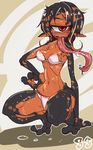  1girl cyclops female frog_girl long_tongue monster_girl navel original panties partially_colored pointy_ears red_eyes solo tomatojam tongue tongue_out wet 