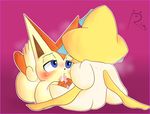  2016 blue_eyes blush cum cum_in_mouth cum_inside duo fellatio gradient_background hi_res jirachi legendary_pok&eacute;mon male mammal nintendo oral orgasm penis pok&eacute;mon rime_the_vixen sex simple_background victini video_games 