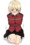  bdsm blonde_hair blue_eyes blush bondage boots bound breath darjeeling girls_und_panzer jyura kneeling military military_uniform restrained skirt smile solo st._gloriana's_military_uniform sweat trembling uniform 