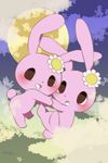  ambiguous_gender atatochirio blush cute duo lagomorph looking_at_viewer mammal moon outside rabbit tsukino_manan 