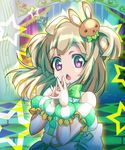  ahoge bare_shoulders beamed_eighth_notes bow bowtie bracelet brown_hair bunny_hair_ornament eighth_note guchurimu_genrishugi hair_ornament highres jewelry long_hair musical_note open_mouth pretty_(series) pripara purple_eyes solo staff_(music) star treble_clef tsukikawa_chiri upper_body 