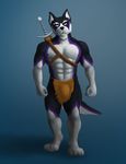  barbarian canine dog husky looking_at_viewer male mammal muscular sebastian_king simple_background solo 