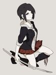  black_hair blue_eyes cosplay danganronpa danganronpa_1 freckles ikusaba_mukuro miniskirt nakuko_(hinonononono) school_uniform short_hair skirt solo spoilers 