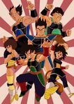  bardock black_eyes black_hair boots brown_eyes brown_hair clenched_hands crossed_arms dragon_ball dragon_ball_z earrings facial_hair facial_scar fighting_stance floating gine grin highres jewelry leotard messy_hair monkey_tail muscle mustache open_mouth panbukin_(dragon_ball) scar scar_on_cheek seripa short_hair skirt smile tail toma_(dragon_ball) tondamanuke toteppo white_footwear wristband 