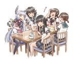  :o :p ;q bangs black_gloves black_hair black_legwear blue_skirt blue_tongue blunt_bangs bowl brain_freeze brown_eyes brown_hair chair cherry closed_eyes collared_shirt crop_top dress eyebrows eyebrows_visible_through_hair food fruit fubuki_(kantai_collection) gloves hair_ribbon hatsuyuki_(kantai_collection) headgear kantai_collection karasu_(naoshow357) long_hair looking_at_viewer looking_back low_ponytail low_twintails messy_hair miyuki_(kantai_collection) multiple_girls murakumo_(kantai_collection) neckerchief necktie one_eye_closed open_mouth orange_eyes pantyhose parted_bangs pleated_skirt ponytail red_neckwear remodel_(kantai_collection) ribbon sailor_collar sailor_dress school_uniform serafuku shaved_ice shirayuki_(kantai_collection) shirt short_eyebrows short_hair short_ponytail short_sleeves short_twintails sidelocks silver_hair simple_background sitting skirt smile spoon table thighband_pantyhose tongue tongue_out tress_ribbon twintails white_background white_gloves 