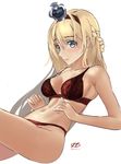  alternate_costume bare_arms bare_shoulders blonde_hair blue_eyes bra breasts from_side hairband haruto_(harut_n) kantai_collection long_hair medium_breasts navel panties parted_lips red_bra red_panties sideboob solo stomach underwear underwear_only warspite_(kantai_collection) 