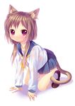  animal_ears bad_id bad_pixiv_id blush brown_hair caidychen full_body kneeling long_hair low_twintails namori original pink_eyes school_uniform skirt solo tail twintails 