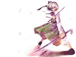  dual_wielding hairband hiiragi_ryou holding konpaku_youmu long_sleeves looking_at_viewer short_hair silver_hair solo sword tateha_(marvelous_grace) touhou weapon wind 