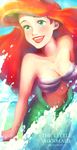  aqua_eyes ariel_(disney) artist_name bare_shoulders bikini breasts cleavage copyright_name disney highres lipstick makeup medium_breasts mermaid monster_girl navel open_mouth ponsu_(ponzuxponzu) red_hair red_lipstick smile solo swimsuit the_little_mermaid water 