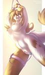  anthro areola armpits blonde_hair breasts canine dog eyelashes female fur hair mammal midriff navel nipples nude open_mouth pale_eyes pussy pussy_juice sex_toy solo standing tan_fur tlt_echelon tongue vibrator white_fur 