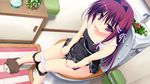  animal_slippers belt black_dress black_shorts breasts cabinet dog_slippers dress dress_tug dutch_angle embarrassed flower flower_pot game_cg hair_intakes hair_ribbon kikurage_(plastic_people) kimi_wo_aogi_otome_wa_hime_ni knees_together_feet_apart long_hair open_mouth panties panty_pull purple_eyes purple_hair ribbon shorts shorts_pull sitting slippers small_breasts solo toilet toilet_use trash_can underwear washio_rin white_belt white_panties white_ribbon 