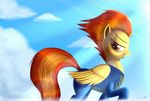  2016 amber_eyes clothed clothing cloud equine feathered_wings feathers female feral friendship_is_magic fur hair jeki looking_at_viewer mammal multicolored_hair my_little_pony orange_hair outside pegasus sky solo spitfire_(mlp) two_tone_hair uniform wings wonderbolts_(mlp) yellow_feathers yellow_fur 