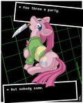  2016 chara_(undertale) equine female friendship_is_magic horse knife mammal my_little_pony pinkamena_(mlp) pinkie_pie_(mlp) pony solo texasuberalles undertale video_games 