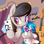  2016 black_hair cello cellphone cute earth_pony english_text equine eyelashes female friendship_is_magic hair hi_res holding_object holding_phone horse mammal marenlicious musical_instrument my_little_pony octavia_(mlp) phone plushie pony purple_eyes selfie smile solo text vinyl_scratch_(mlp) 
