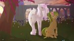  blush day detailed_background duo earth_pony equine eyelashes fan_character female feral fleur_de_lis_(mlp) friendship_is_magic fur grass green_fur green_hair hair hooves horn horse magic mammal mechagen my_little_pony nude outside pony purple_eyes red_eyes sitting sky standing unicorn white_fur white_hair 