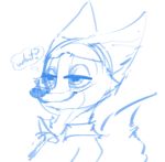  anthro blue_and_white canine clothed clothing dialogue disney dotkwa fox half-closed_eyes male mammal monochrome nick_wilde reaction_image simple_background sketch smile solo text thought_bubble white_background zootopia 