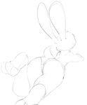  anthro black_and_white butt clothed clothing disney dotkwa feet female flat_chested judy_hopps lagomorph lying mammal monochrome on_front panties paws rabbit simple_background solo topless underwear white_background zootopia 