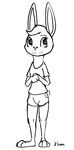  2016 bunanon_(trash_character) clothed clothing cute digital_media_(artwork) fan_character female happy lagomorph mammal monochrome rabbit shirt shorts simple_background smile white_background zhan 