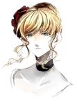  beatrice blonde_hair blue_eyes choker flower hair_bun hair_flower hair_ornament rose sofy solo tears umineko_no_naku_koro_ni upper_body 