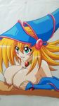  1boy 1girl bare_shoulders blonde_hair breast_grab breasts cum dark_magician_girl duel_monster facial female green_eyes hasamimushi hetero highres large_breasts long_hair magical_girl masturbation nipples nude paizuri penis photo sweat tears traditional_media uncensored witch_hat yu-gi-oh! yuu-gi-ou_duel_monsters 