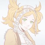  1girl artist_name blonde_hair dress female fire_emblem fire_emblem:_kakusei green_eyes hair_ornament koyorin liz_(fire_emblem) looking_at_viewer pale_color portrait short_twintails simple_background sketch smile solo twintails upper_body watermark web_address white_background 