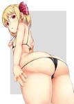  alternate_costume ass bikini black_bikini blush flat_chest from_behind from_below hair_ribbon looking_back micro_bikini open_mouth ribbon rumia short_hair solo sugiyuu swimsuit touhou 