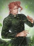  earrings gakuran goriraneesan jewelry jojo_no_kimyou_na_bouken kakyouin_noriaki male_focus red_hair removing_sunglasses school_uniform signature solo stardust_crusaders stone sunglasses upper_body 