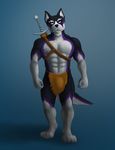  anthro barbarian canine dog fur hi_res huskymammal looking_at_viewer male mammal melee_weapon muscular sebastian_king simple_background solo standing sword weapon 