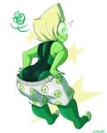  2016 alien big_butt blush butt cartoon_network chikkbug clothed clothing female gem_(species) green_skin hair hi_res looking_at_viewer looking_back peridot_(steven_universe) queenchikkbug simple_background solo standing star steven_universe underwear wide_hips 