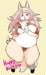  anthro canine female fox kazuhiro kemono mammal obese overweight simple_background solo wardrobe_malfunction 